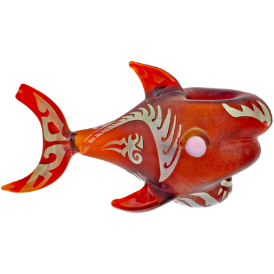 5.5″ Sandblast Tribal Shark Glass Hand Pipe