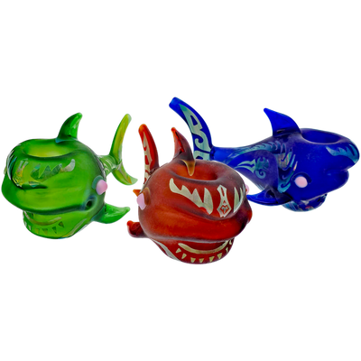 5.5″ SANDBLAST TRIBAL SHARK GLASS HAND PIPE