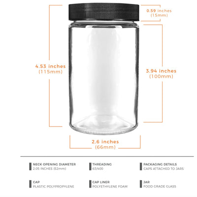 10oz Child-Resistant Glass Jars with Black Caps – 14 Grams (1/2 Ounce) Capacity, Airtight and Durable, 36-Pack – Ideal for Cannabis, Food, Display, and Craft Storage