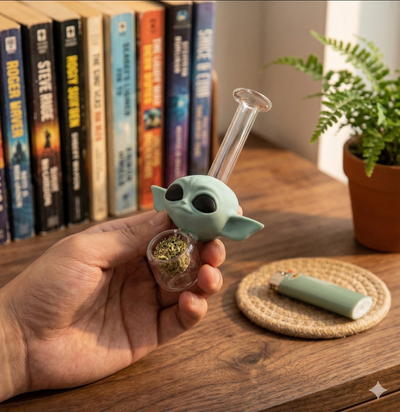 Wise Green Elder Glass Hand Pipe - detail view