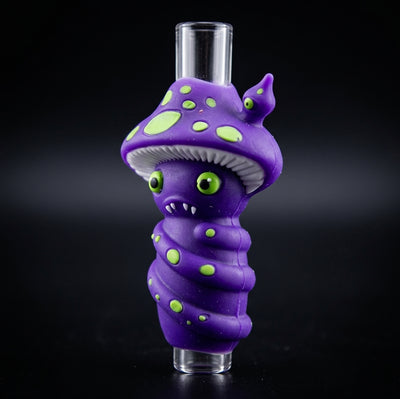 Purple mushroom straight tube glass pipe - alternate angle