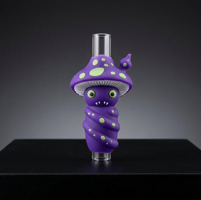 Purple mushroom straight tube glass pipe - detail view