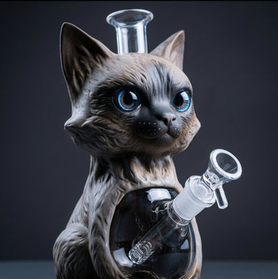 9.4" Siamese cat water pipe - alternate angle