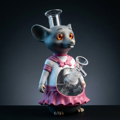 8.2" Pink Dress Mouse Water Pipe - alternate angle