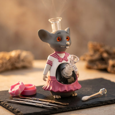 8.2" Pink Dress Mouse Water Pipe - lifestyle shot