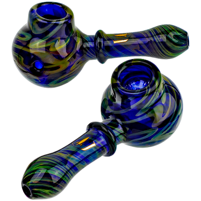 4.5" Stratus Fume Squiggle Over Cobalt Big Bowl Screen Hand Pipe - photo 2