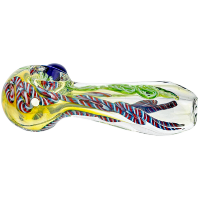 4" Fume Twisted Cane Inside Out Hand Pipe w/ Color Dot