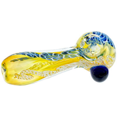 4" Fume Twisted Cane Inside Out Hand Pipe w/ Color Dot