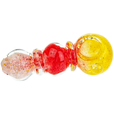 4" Yellow, Red, & White Frit Maria Orb Body Hand Pipe - alternate angle