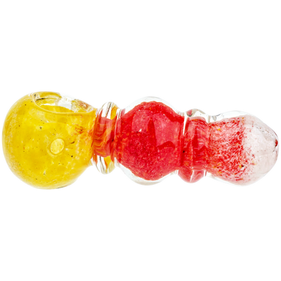 4" Yellow, Red, & White Frit Maria Orb Body Hand Pipe - detail view