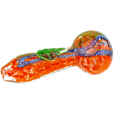 4" Frit Twisted Cane Leaf Hand Pipe - alternate angle