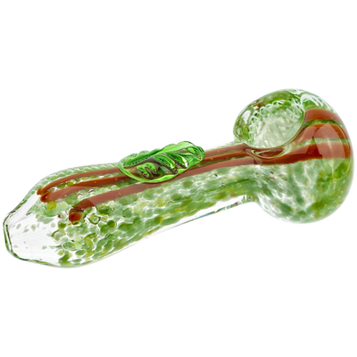 4" Frit Twisted Cane Leaf Hand Pipe - close-up view