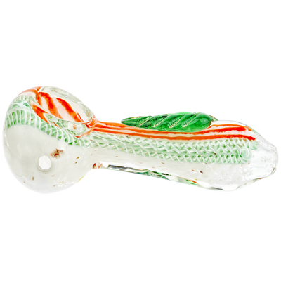 4" Frit Twisted Cane Leaf Hand Pipe - detail view