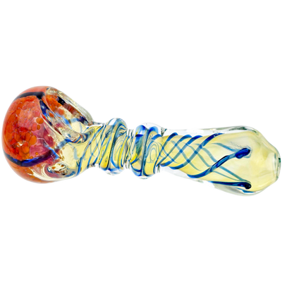 4.5" Frit Head Clear Body w/ Line Twist Flat Mouth Hand Pipe - detail view