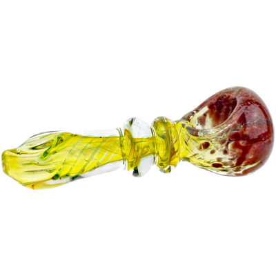 4.5" Frit Head Clear Body w/ Line Twist Flat Mouth Hand Pipe - close-up view