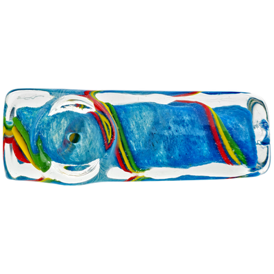 4" Blue Frit w/ Rasta Line Swirl Square Hand Pipe - alternate angle