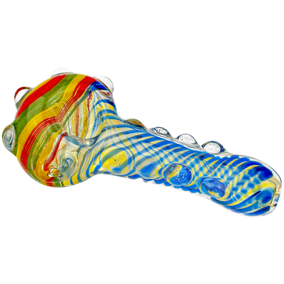 5" Fume Color Line Body w/ Dots & Swirl Rasta Head Hand Pipe - detail view