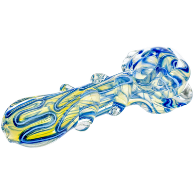 5" Blue & White Accent w/ Thick Clear Spots Hand Pipe - alternate angle