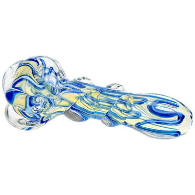 5" Blue & White Accent w/ Thick Clear Spots Hand Pipe - detail view