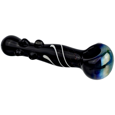 6" Black w/ Cobalt Fume & Dichro Accent Hand Pipe - close-up view