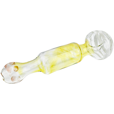 7" Color Dot Mouth w/ Spiral Line Head Fume Hand Pipe - detail view