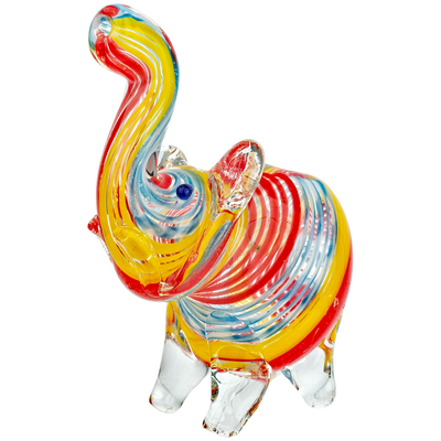 4" Multi Color Swirl Sculpted Elephant Hand Pipe - detail view