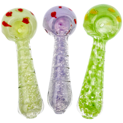 4" Opaque Frit Polka Dot Clear Line Hand Pipe