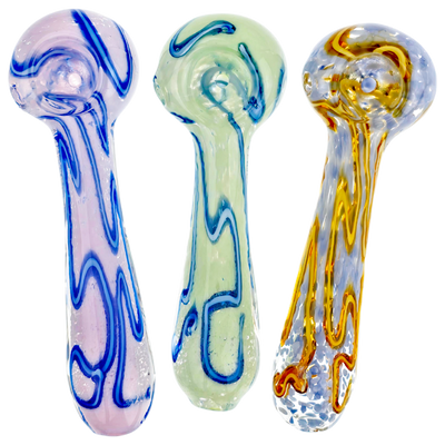 4" Opaque Pastel Frit Two-Tone Squiggle Line Hand Pipe