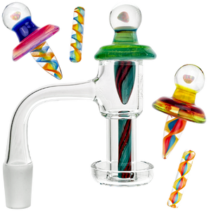 Color Ribbon Slurper Carb Cap & Pillar Banger Set w/ Opal - 14mm Male 90°