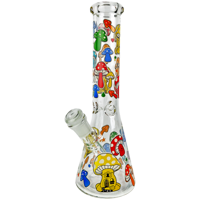 10" Rainbow Mushroom Decal Beaker - close-up view