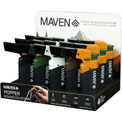 MAVEN POPPER SEQUOIA COLLECTION TRANSPARENT TORCH – 15 PACK DISPLAY by Maven
