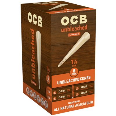 OCB Unbleached 1 ¼ Cones – 6 Count / 24 Packs - alternate angle
