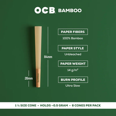 OCB Bamboo 1 ¼ Cones  - 6 Count / 24 Packs - scale reference