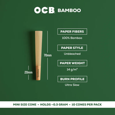 OCB Bamboo Mini Cones - 10 Count / 24 Packs - scale reference