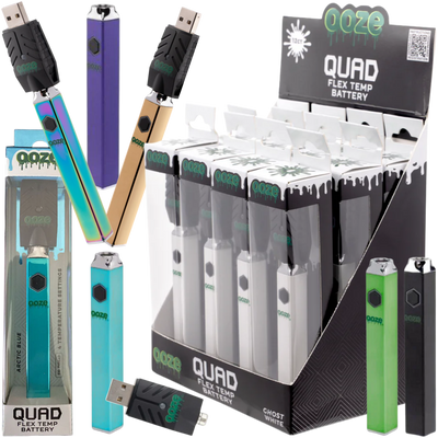Ooze Quad 510 Thread 500MAH Square Vape Pen Battery w/ Smart USB - 12ct