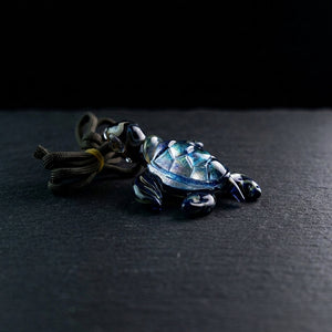 3" Peaselburg Dichro Large Turtle Pendant on dark slate surface - Oil Slick Pad