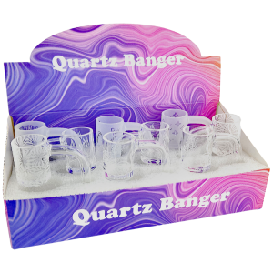 2.5″ 14 M 90° ASSORTED ETCH QUARTZ BANGER 9PC DISPLAY BOX by Quartz