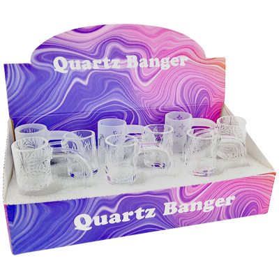 2.5″ 14 M 90° ASSORTED ETCH QUARTZ BANGER 9PC DISPLAY BOX by Quartz