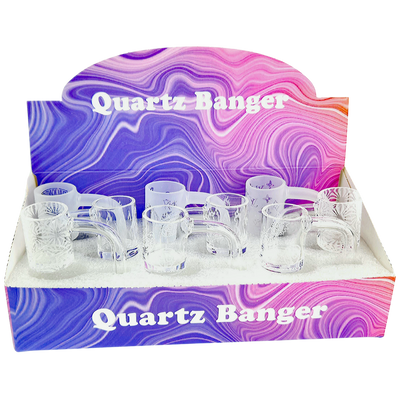 2.5″ 14 M 90° ASSORTED ETCH QUARTZ BANGER 9PC DISPLAY BOX by Quartz