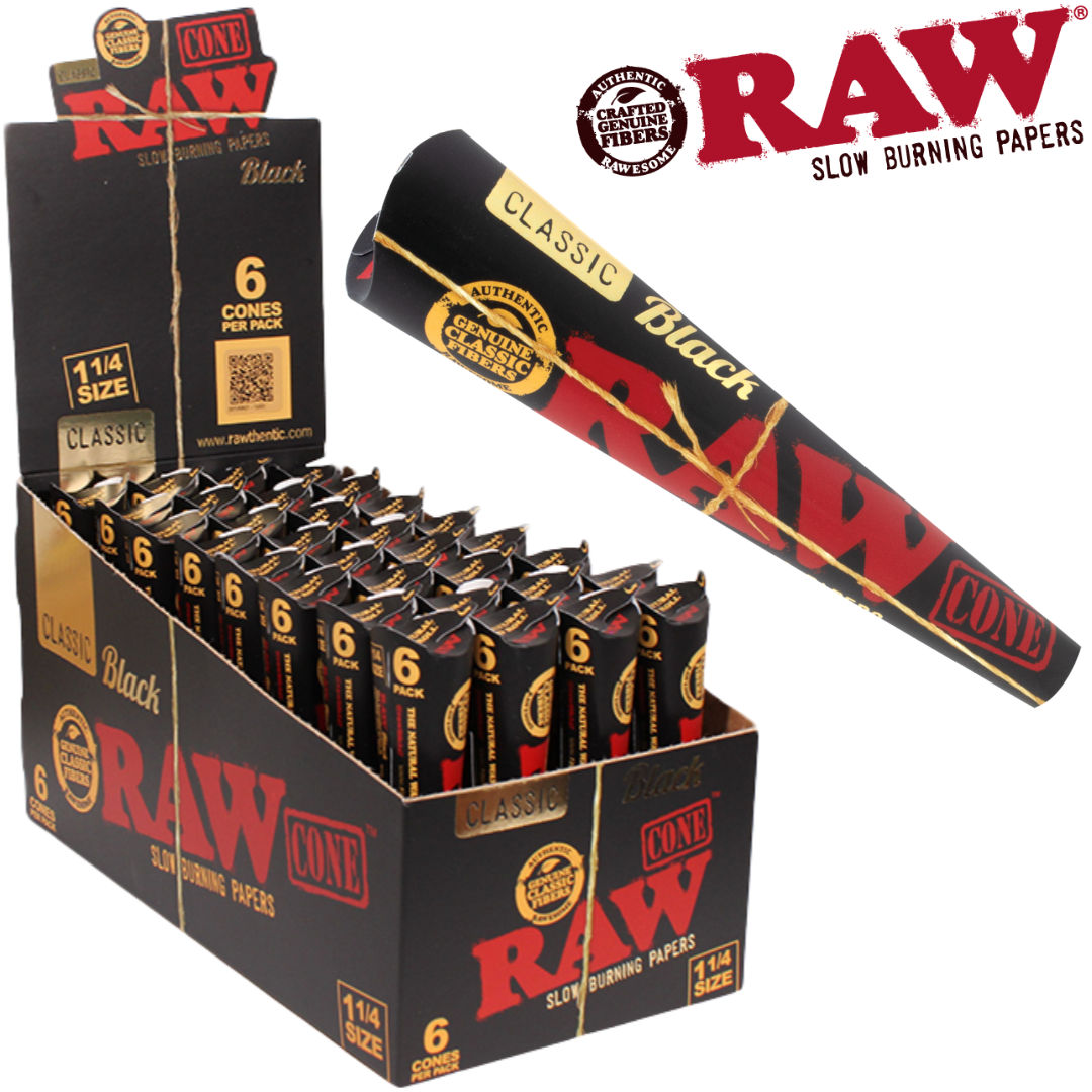 RAW BLACK CLASSIC 1 ¼ 6PK CONES 32BX