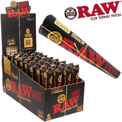RAW BLACK CLASSIC 1 ¼ 6PK CONES 32BX