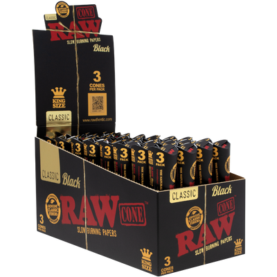 RAW Black 3pk King Size Pre-Roll Cones 32bx