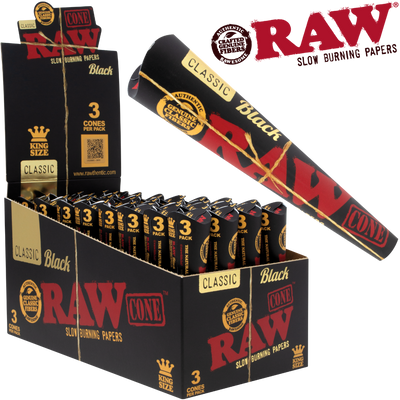 RAW BLACK 3PK KING SIZE PRE-ROLL CONES 32BX