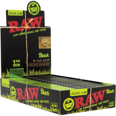 RAW Black Organic Hemp 1 ¼ Rolling Papers 24bx