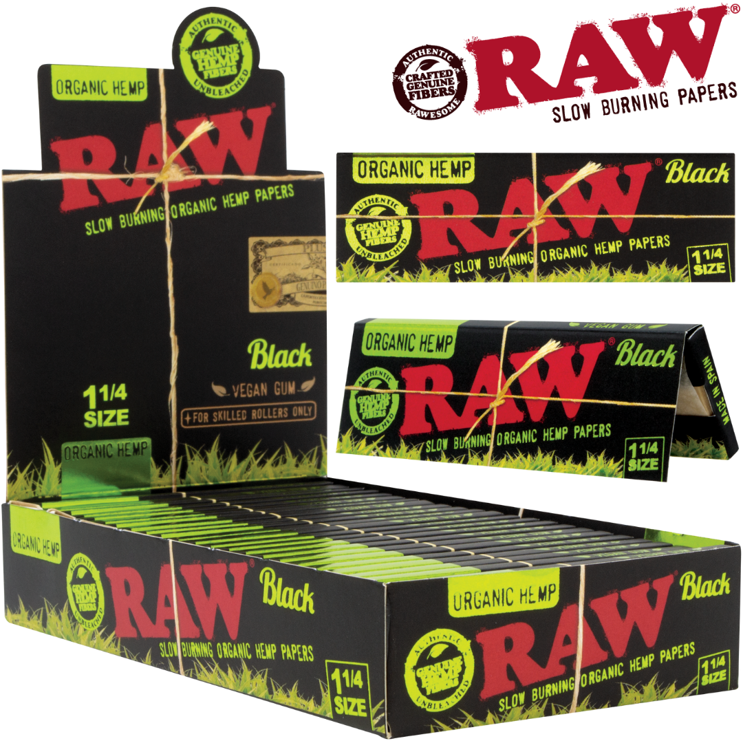 RAW BLACK ORGANIC HEMP 1 ¼ ROLLING PAPERS 24BX