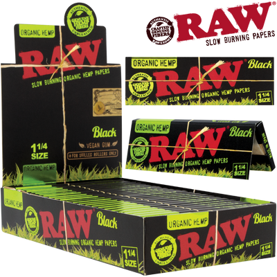RAW BLACK ORGANIC HEMP 1 ¼ ROLLING PAPERS 24BX