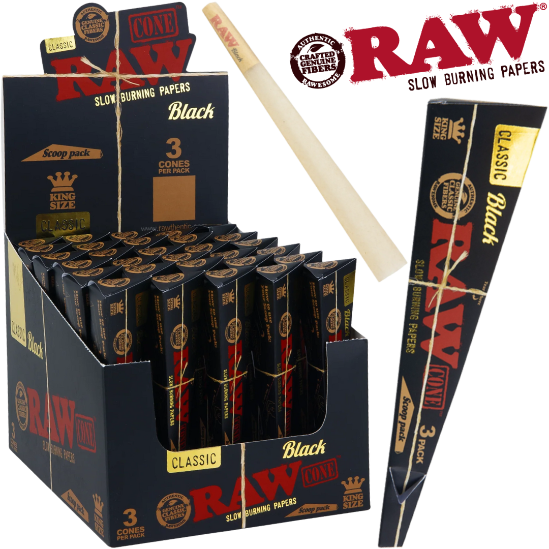 RAW BLACK KING SIZE TRIANGLE SCOOP CONES 3PK 30BX