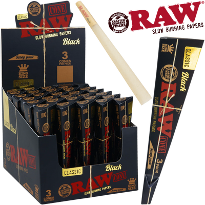 RAW BLACK KING SIZE TRIANGLE SCOOP CONES 3PK 30BX