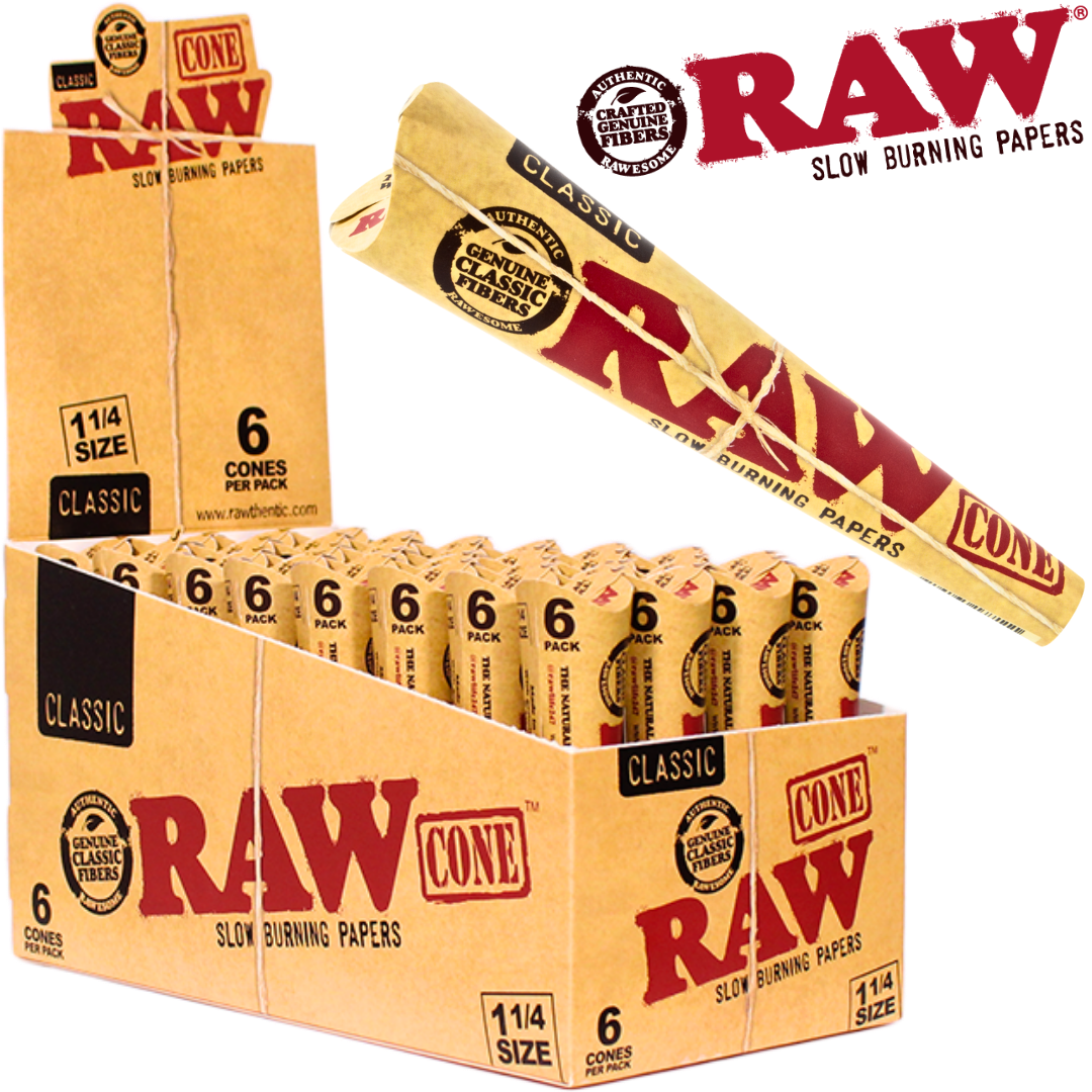 RAW CLASSIC 6PK PRE-ROLL 1 ¼ CONES 32BX