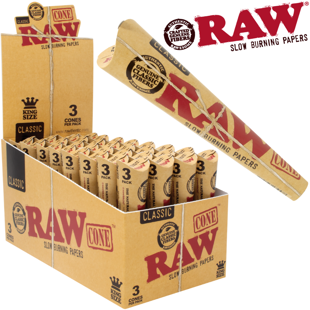 RAW CLASSIC 3PK PRE-ROLL KING SIZE CONES 32BX